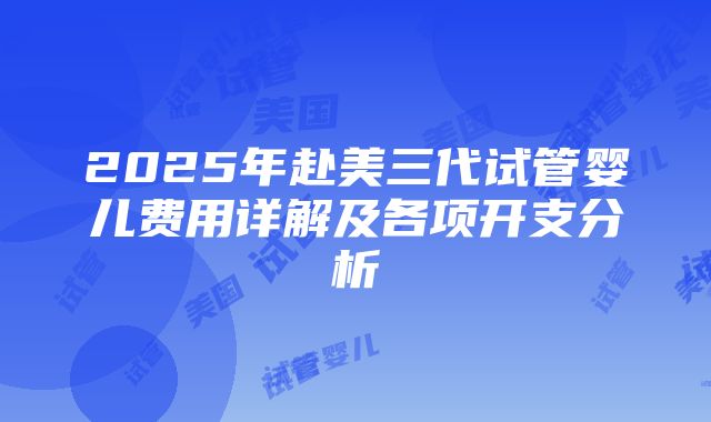 2025年赴美三代试管婴儿费用详解及各项开支分析