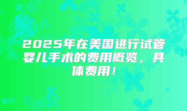 2025年在美国进行试管婴儿手术的费用概览，具体费用！