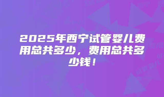 2025年西宁试管婴儿费用总共多少，费用总共多少钱！