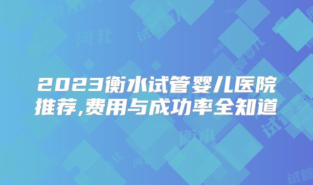 2023衡水试管婴儿医院推荐,费用与成功率全知道