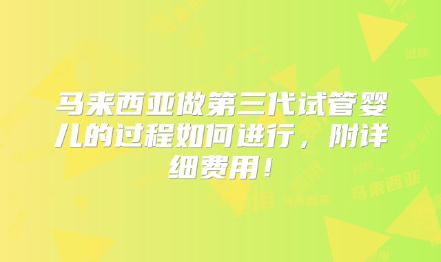 马来西亚做第三代试管婴儿的过程如何进行，附详细费用！