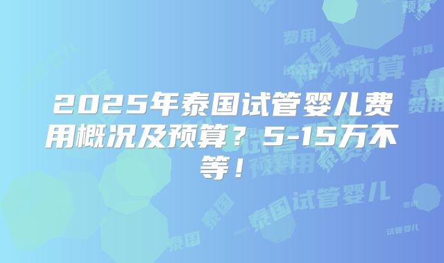 2025年泰国试管婴儿费用概况及预算？5-15万不等！