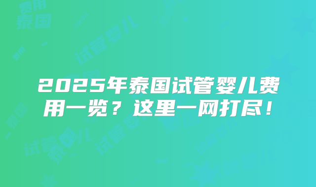 2025年泰国试管婴儿费用一览？这里一网打尽！