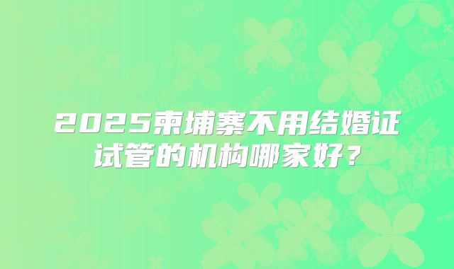 2025柬埔寨不用结婚证试管的机构哪家好？