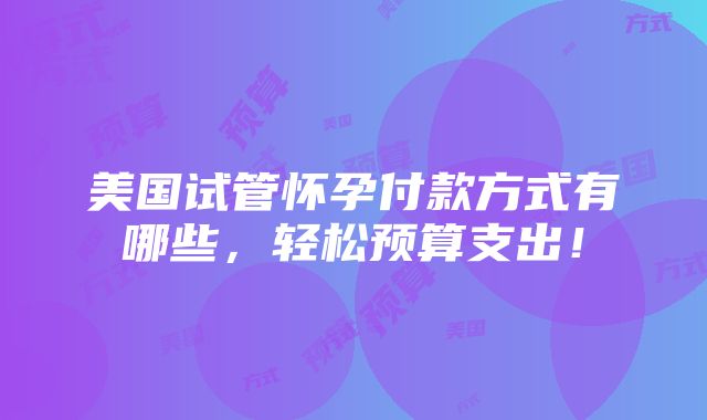 美国试管怀孕付款方式有哪些，轻松预算支出！