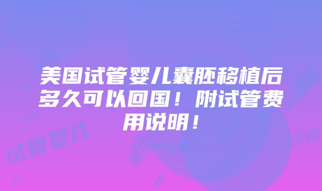 美国试管婴儿囊胚移植后多久可以回国！附试管费用说明！