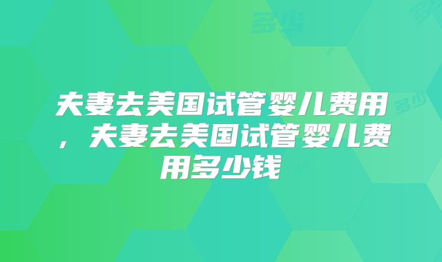 夫妻去美国试管婴儿费用，夫妻去美国试管婴儿费用多少钱