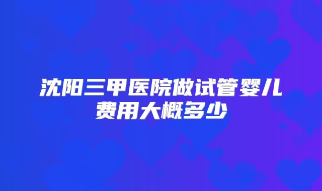 沈阳三甲医院做试管婴儿费用大概多少