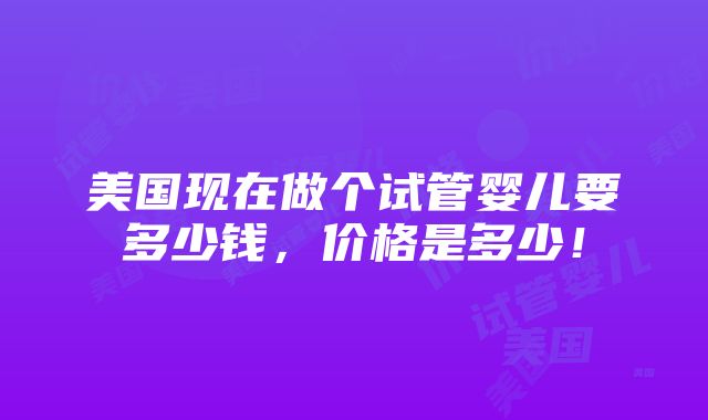 美国现在做个试管婴儿要多少钱，价格是多少！