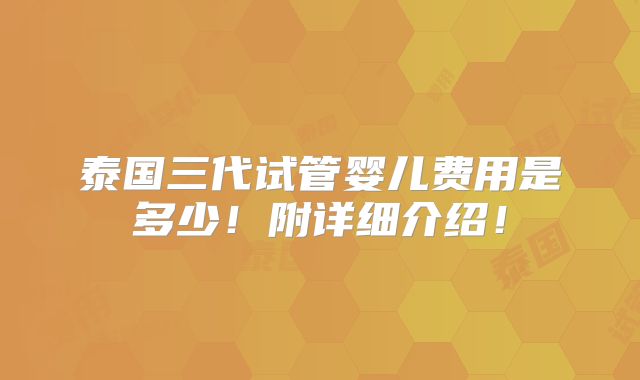 泰国三代试管婴儿费用是多少！附详细介绍！