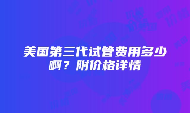 美国第三代试管费用多少啊？附价格详情