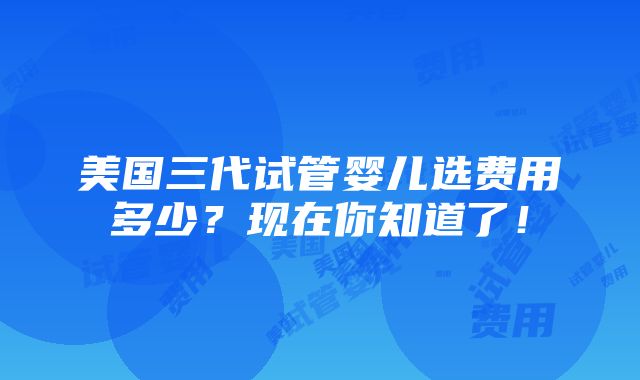 美国三代试管婴儿选费用多少？现在你知道了！