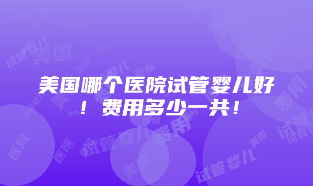 美国哪个医院试管婴儿好！费用多少一共！