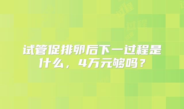 试管促排卵后下一过程是什么，4万元够吗？