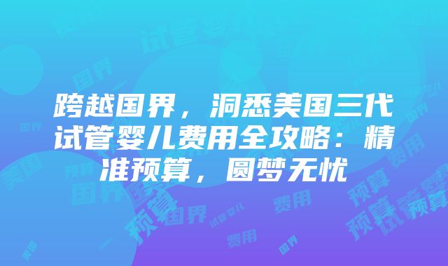 跨越国界，洞悉美国三代试管婴儿费用全攻略：精准预算，圆梦无忧