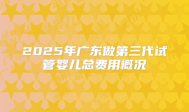 2025年广东做第三代试管婴儿总费用概况