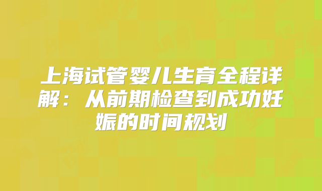 上海试管婴儿生育全程详解：从前期检查到成功妊娠的时间规划