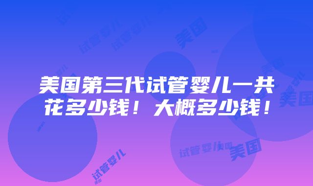 美国第三代试管婴儿一共花多少钱！大概多少钱！