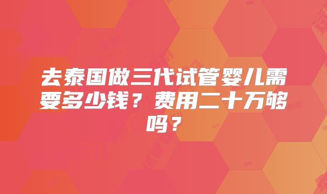 去泰国做三代试管婴儿需要多少钱？费用二十万够吗？