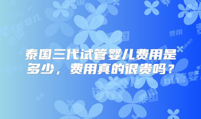 泰国三代试管婴儿费用是多少，费用真的很贵吗？