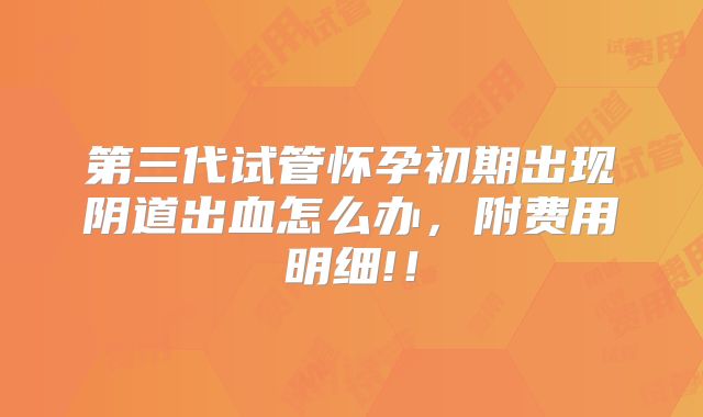 第三代试管怀孕初期出现阴道出血怎么办，附费用明细!！