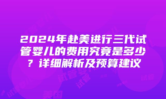 2024年赴美进行三代试管婴儿的费用究竟是多少？详细解析及预算建议