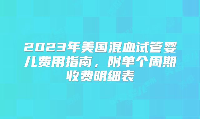 2023年美国混血试管婴儿费用指南，附单个周期收费明细表