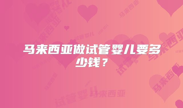 马来西亚做试管婴儿要多少钱？