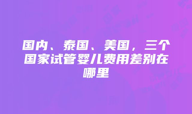 国内、泰国、美国，三个国家试管婴儿费用差别在哪里