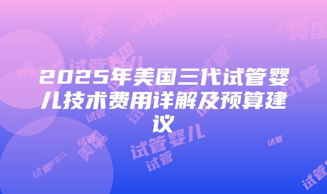 2025年美国三代试管婴儿技术费用详解及预算建议