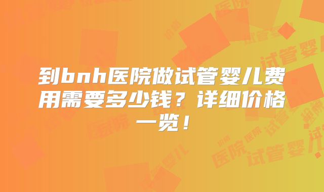 到bnh医院做试管婴儿费用需要多少钱？详细价格一览！