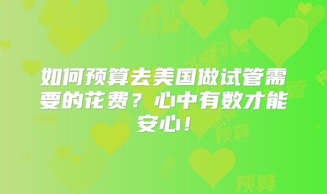 如何预算去美国做试管需要的花费？心中有数才能安心！