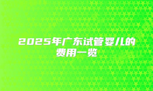 2025年广东试管婴儿的费用一览
