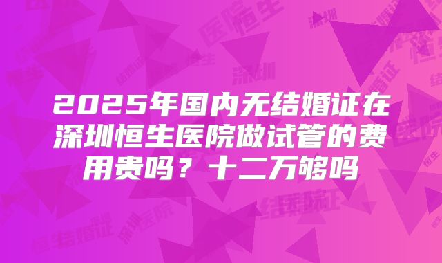 2025年国内无结婚证在深圳恒生医院做试管的费用贵吗？十二万够吗
