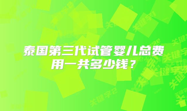 泰国第三代试管婴儿总费用一共多少钱?