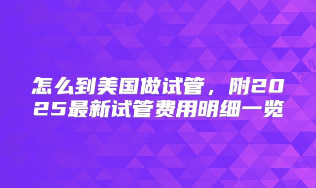 怎么到美国做试管，附2025最新试管费用明细一览