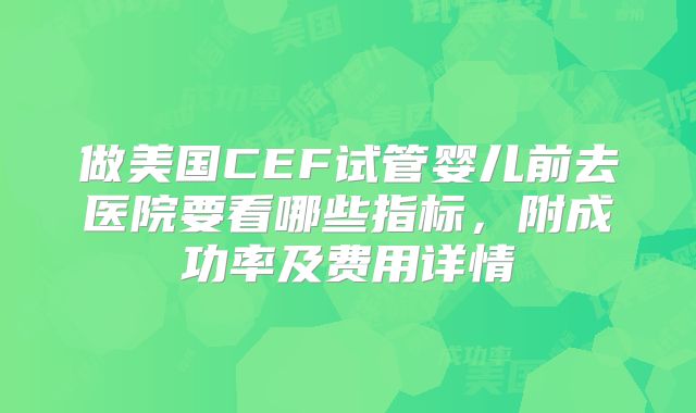 做美国CEF试管婴儿前去医院要看哪些指标，附成功率及费用详情