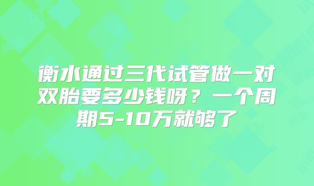 衡水通过三代试管做一对双胎要多少钱呀？一个周期5-10万就够了