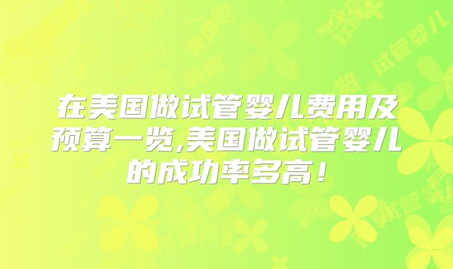 在美国做试管婴儿费用及预算一览,美国做试管婴儿的成功率多高!