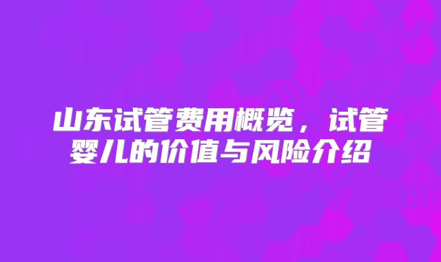 山东试管费用概览，试管婴儿的价值与风险介绍