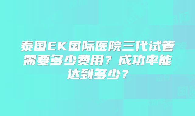 泰国EK国际医院三代试管需要多少费用？成功率能达到多少？
