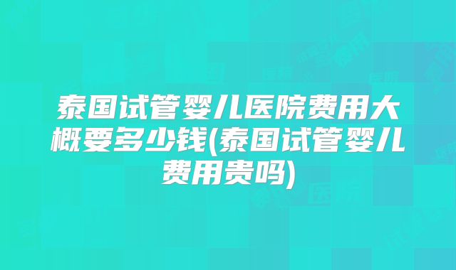 泰国试管婴儿医院费用大概要多少钱(泰国试管婴儿费用贵吗)