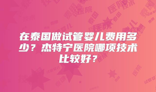 在泰国做试管婴儿费用多少？杰特宁医院哪项技术比较好？