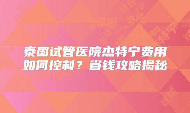 泰国试管医院杰特宁费用如何控制？省钱攻略揭秘