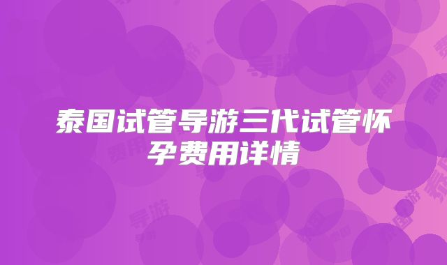 泰国试管导游三代试管怀孕费用详情