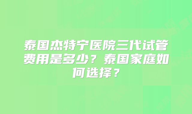 泰国杰特宁医院三代试管费用是多少？泰国家庭如何选择？