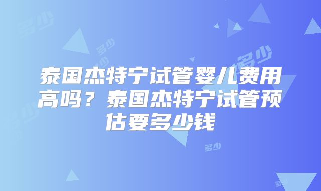 泰国杰特宁试管婴儿费用高吗？泰国杰特宁试管预估要多少钱