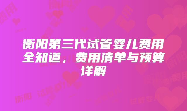 衡阳第三代试管婴儿费用全知道，费用清单与预算详解