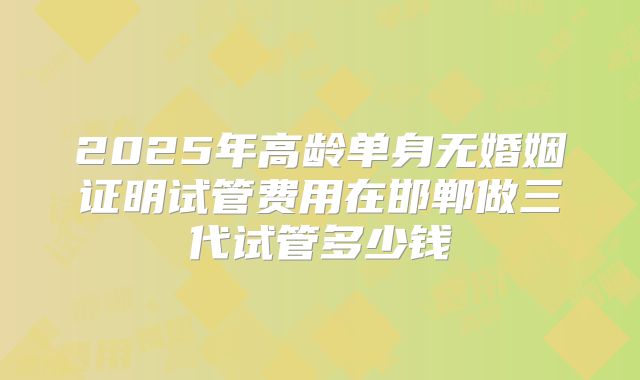2025年高龄单身无婚姻证明试管费用在邯郸做三代试管多少钱