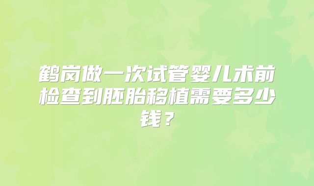 鹤岗做一次试管婴儿术前检查到胚胎移植需要多少钱？